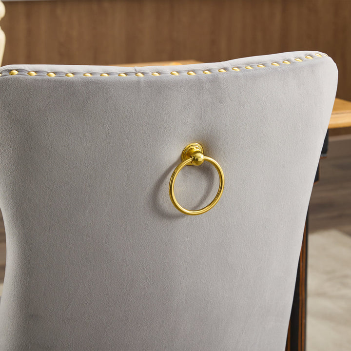 Allena Tufted Velvet/Linen Wing Back Parsons Chair (Set of 2) Rosdorf Park Upholstery Color: Velvet Gray, Leg Color: Gold