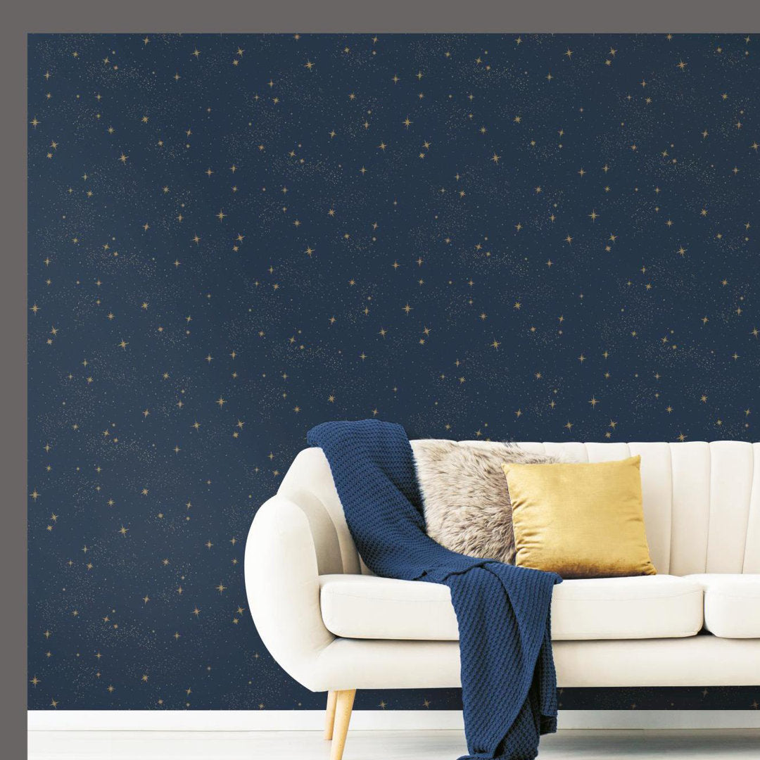 Rebecca Upon a Star 16.5' L x 20.5" W Peel and Stick Wallpaper Roll Isabelle & Max™ Color: Navy
