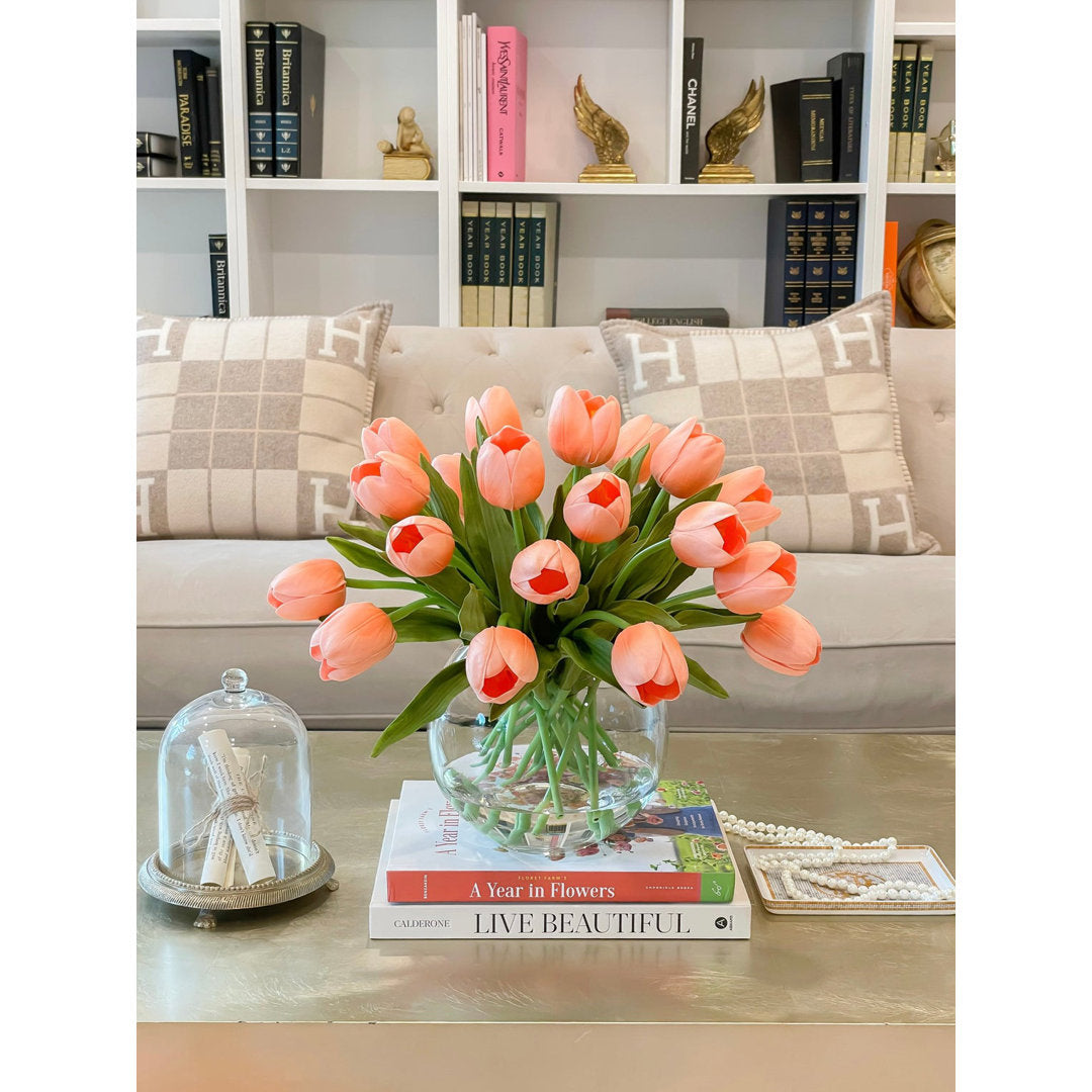 Tulip in Vase Primrue Flowers/Leaves Color: Orange