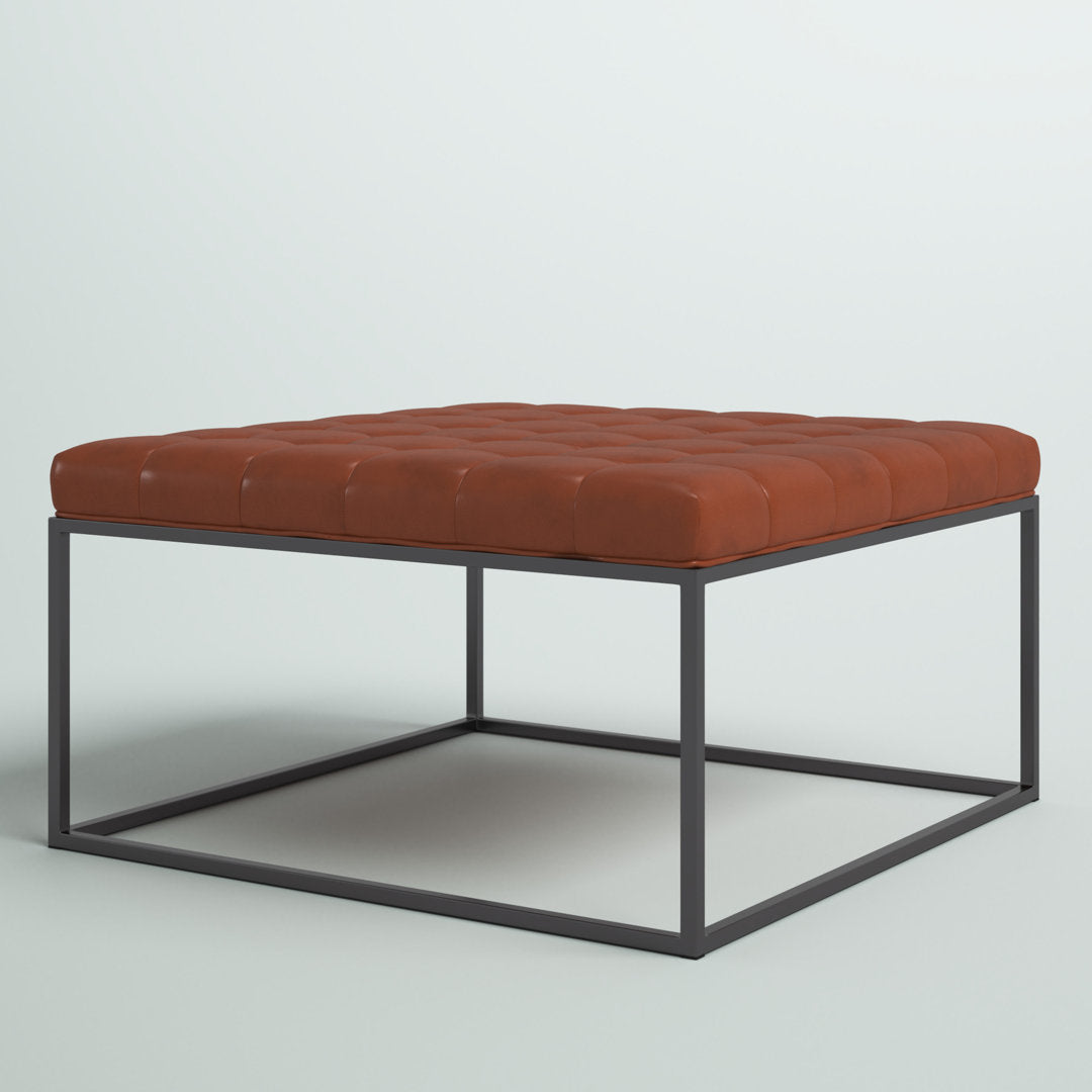 Bhorelal 34.75" Wide Faux Leather Tufted Square Cocktail Ottoman Wade Logan® Fabric: Brown