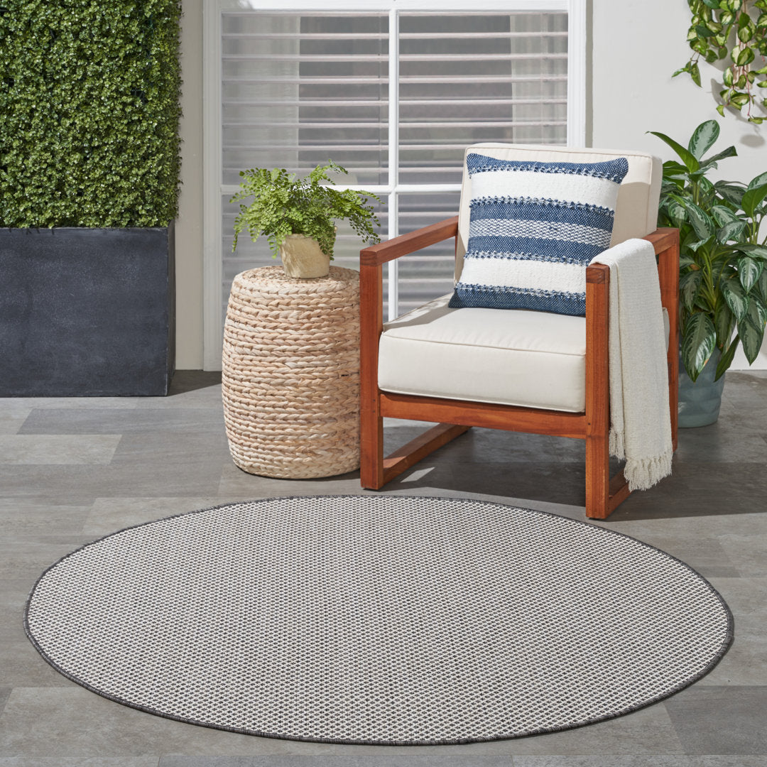 Leia Ivory/Charcoal Gray Indoor / Outdoor Area Rug Sand & Stable™ Rug Size: Round 5'