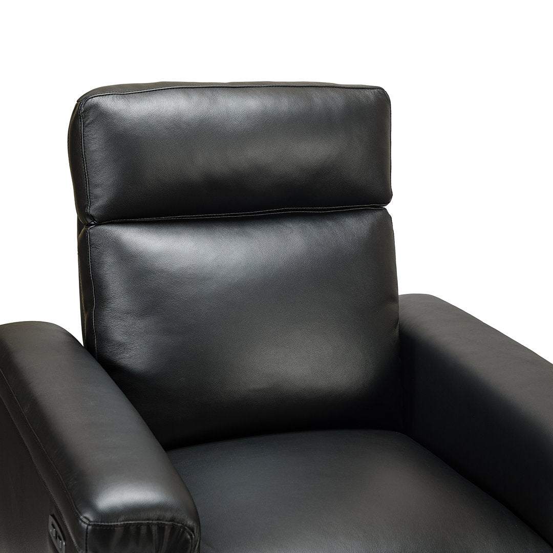 Aziah 34.65" Wide Genuine Leather Power Recliner With USB Port Wade Logan® Body Fabric: Black Genuine Leather