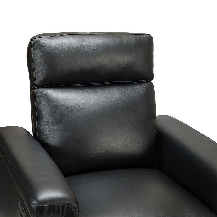 Aziah 34.65" Wide Genuine Leather Power Recliner With USB Port Wade Logan® Body Fabric: Black Genuine Leather