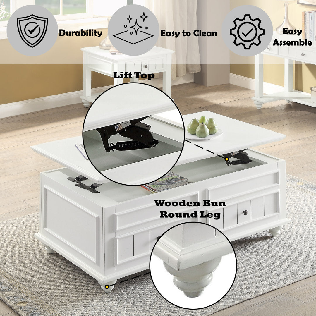 Emmett Rectangular Coffee Table with Storage in White Washed Lark Manor™