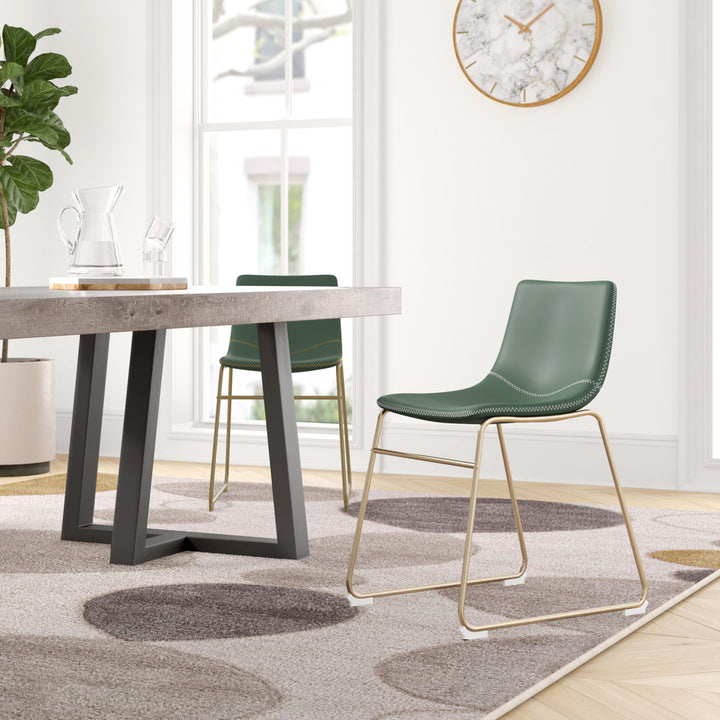 Nia Vegan Leather Side Chair (Set of 2) AllModern Frame Color: Gold, Upholstery Color: Green