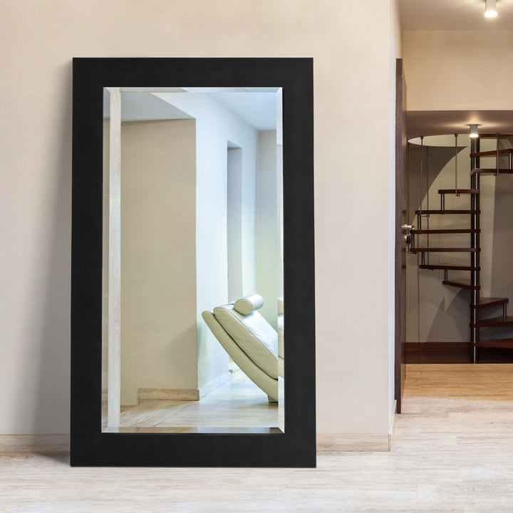 Metallic Shagreen Leather Framed Beveled Accent Mirror Empire Art Direct Finish: Black