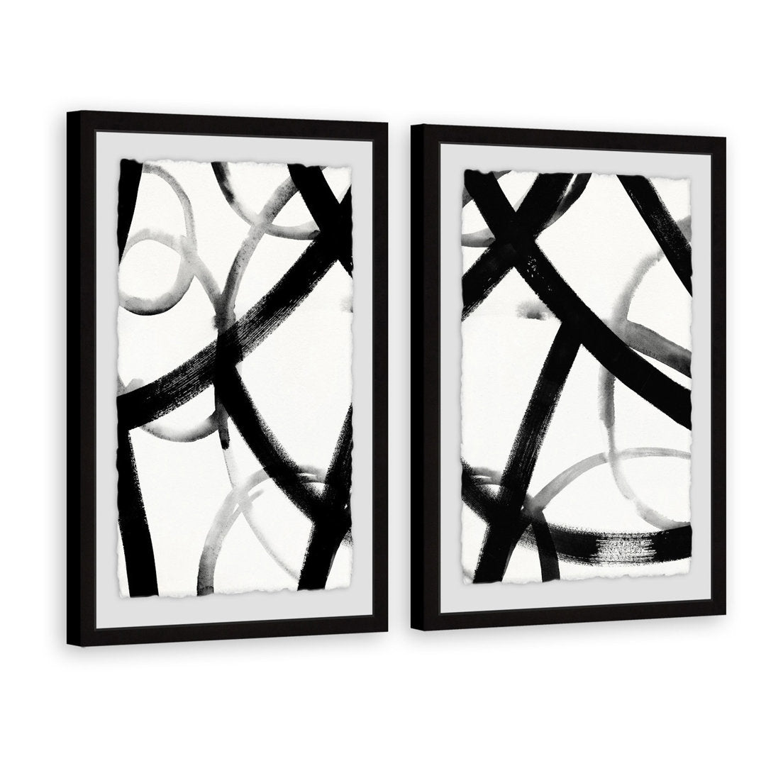 Monochrome Ripple Diptych' 2 Piece Framed Print Set Orren Ellis Size: 45" H x 30" W x 1.5" L