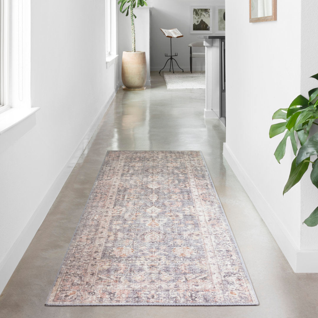 Gelo Oriental Gray/Peach Area Rug Bungalow Rose Rug Size: Round 6'