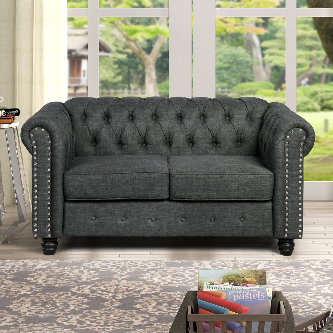 60'' Upholstered Loveseat Canora Grey Fabric: Gray Linen Blend