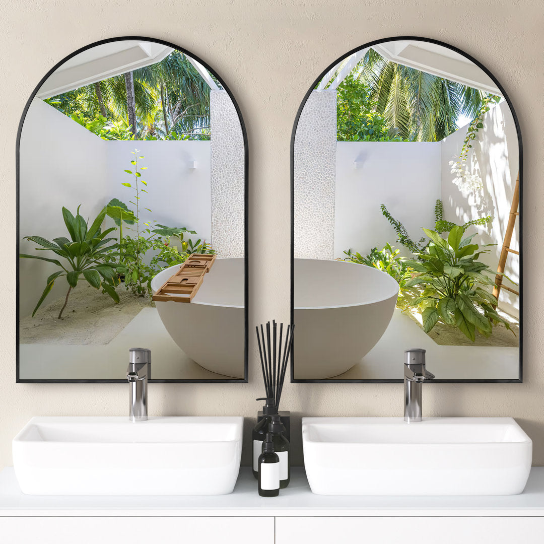 Arch Metal Arched Wall Mirror (Set of 2) Latitude Run® Size: 36'' x 24'' Finish: Black