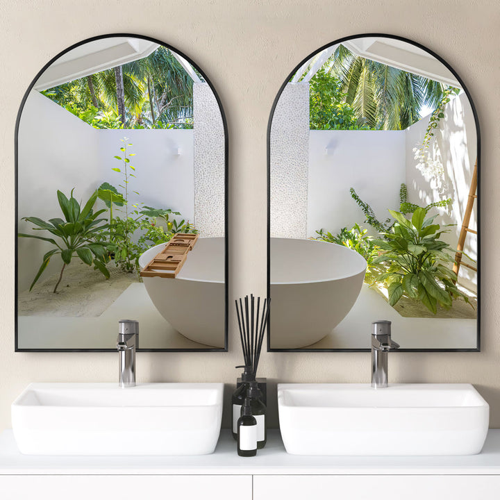 Arch Metal Arched Wall Mirror (Set of 2) Latitude Run® Size: 36'' x 24'' Finish: Black