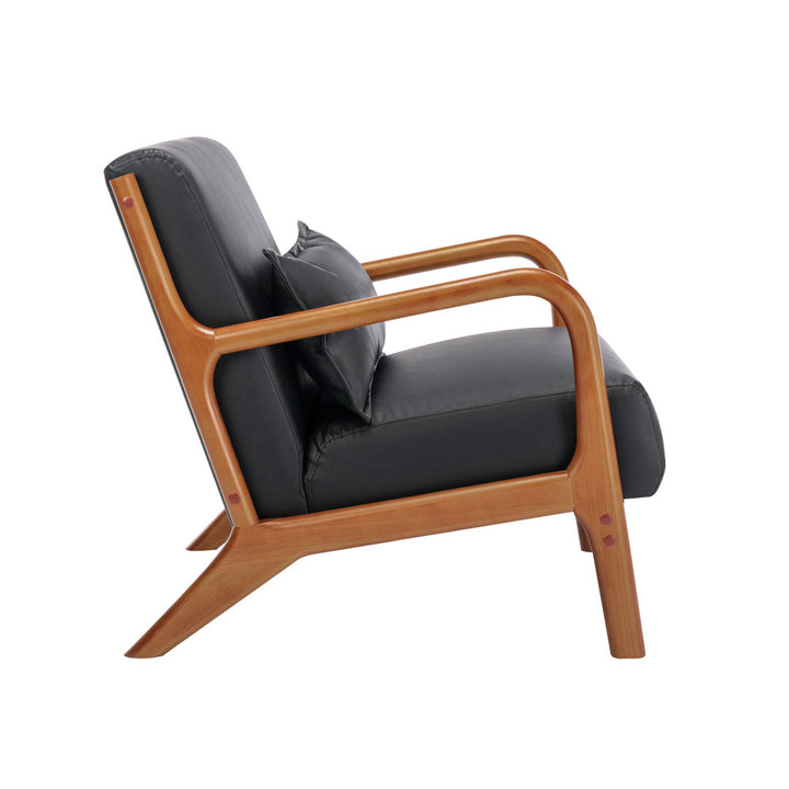 Arsh Accent Chair With Pillow, Pu Upholstery, Rubberwood Legs Wade Logan® Upholstery Color: Black Polyurethane