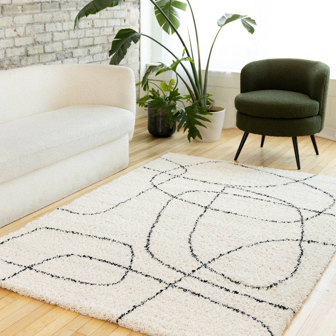 Rectangle Audeliz Abstract Machine Made Power Loom Polypropylene Area Rug in Cream Wade Logan® Rug Size: Rectangle  6'7" x 9'6"