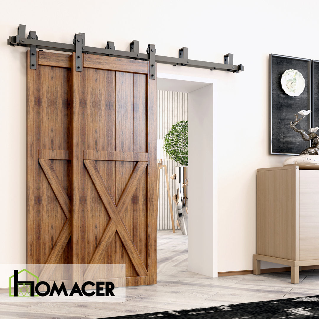 Black Rustic Classic Design Double Track Bypass Two Door Barn Door Hardware Kit( Door Not Included） Homacer Track Length: 60 in.