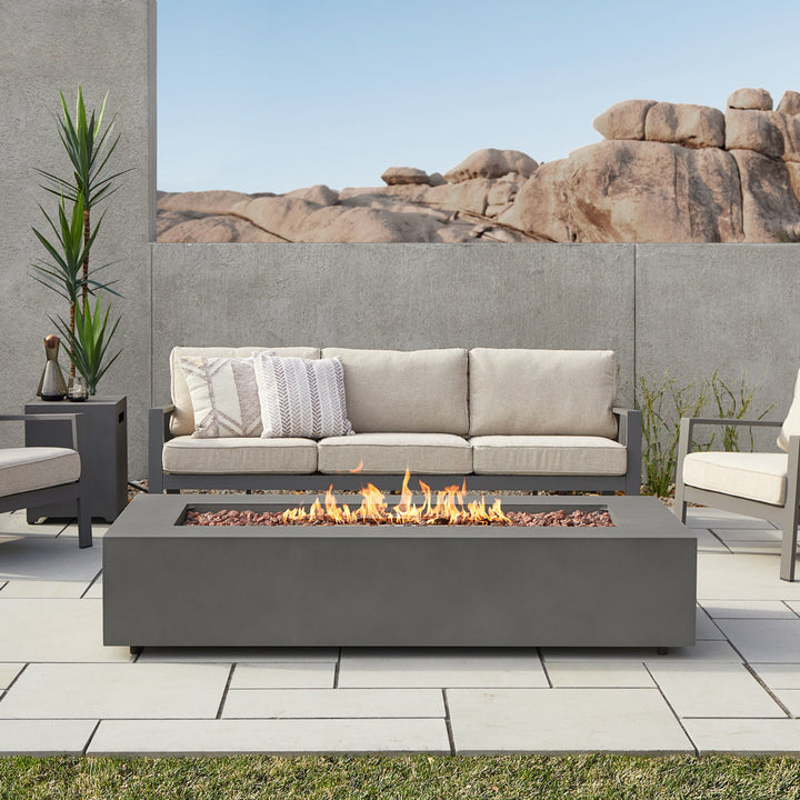 AEGEAN Propane / Natural Gas Outdoor Fire Pit Table Real Flame Size: 15" H x 50" W x 32" D Finish: Weathered Slate
