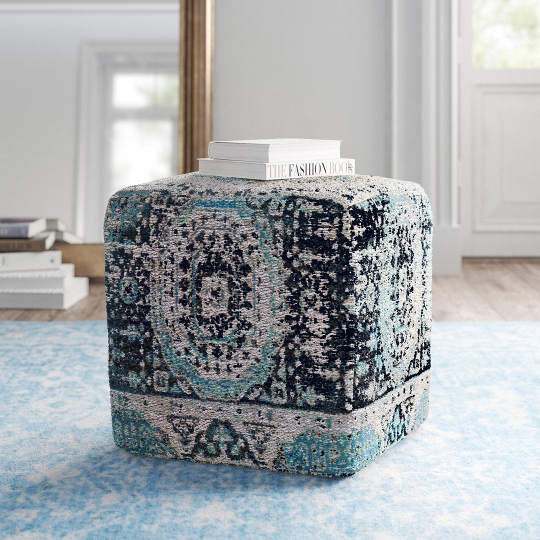 Cheekwood 18" Square Pouf Ottoman Kelly Clarkson Home Upholstery Color: Navy/Gray