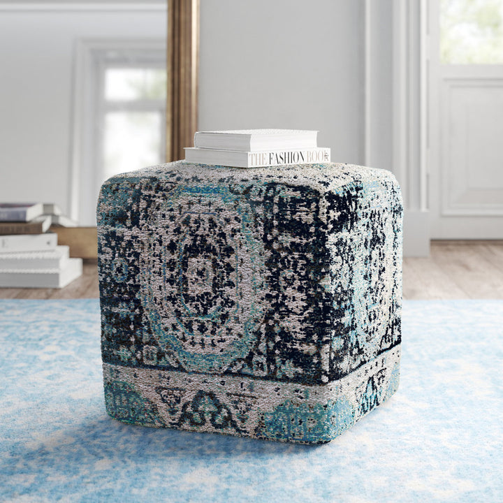Cheekwood 18" Square Pouf Ottoman Kelly Clarkson Home Upholstery Color: Navy/Gray