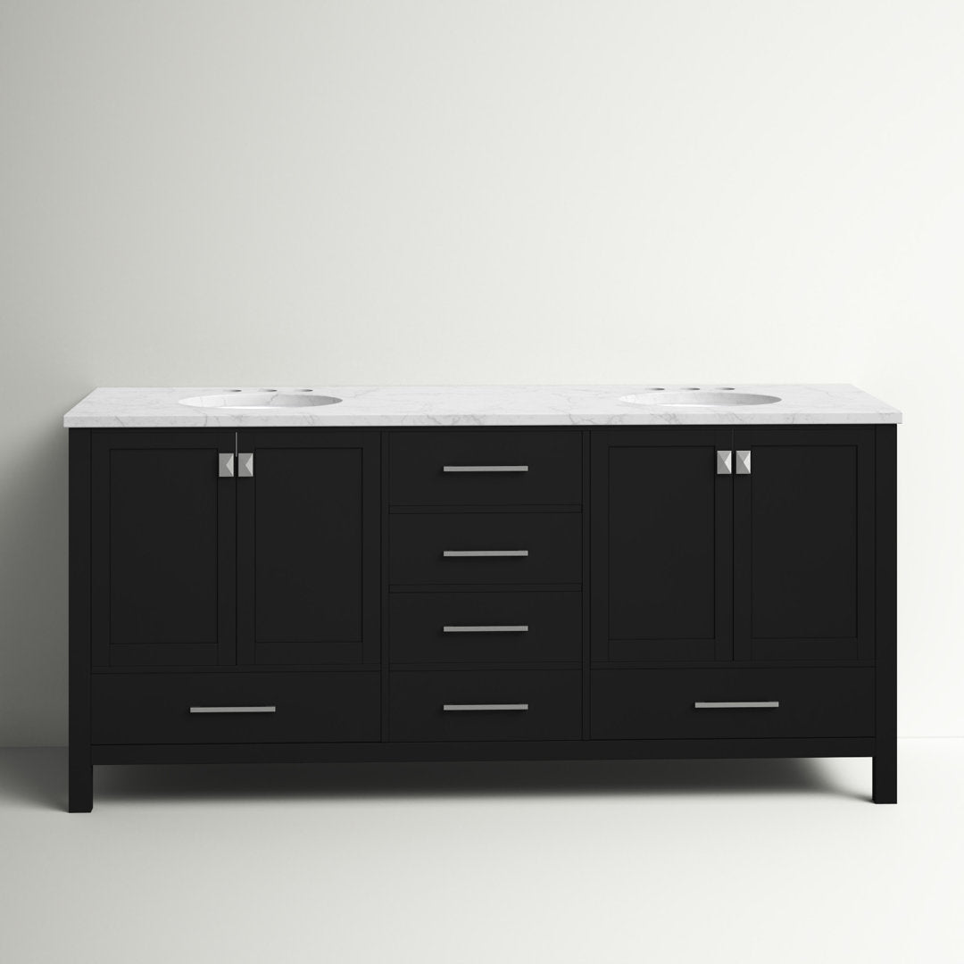 Bagdai 72" Wide Bathroom Vanity Set Wade Logan® Base Finish: Black, Top Finish: Calacatta Quartz