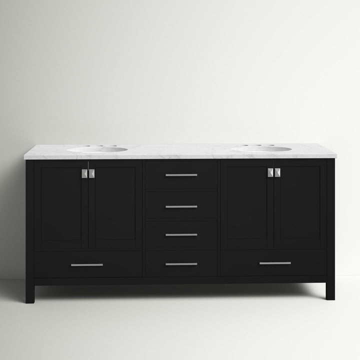 Bagdai 72" Wide Bathroom Vanity Set Wade Logan® Base Finish: Black, Top Finish: Calacatta Quartz