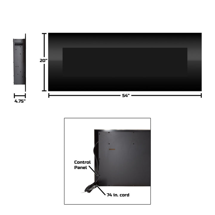 Quevedo Electric Fireplace - 54 Inch No Heat Wall Mounted Fireplace with LED Flames, Remote, Timer, and Adjustable Brightness(Black) Orren Ellis