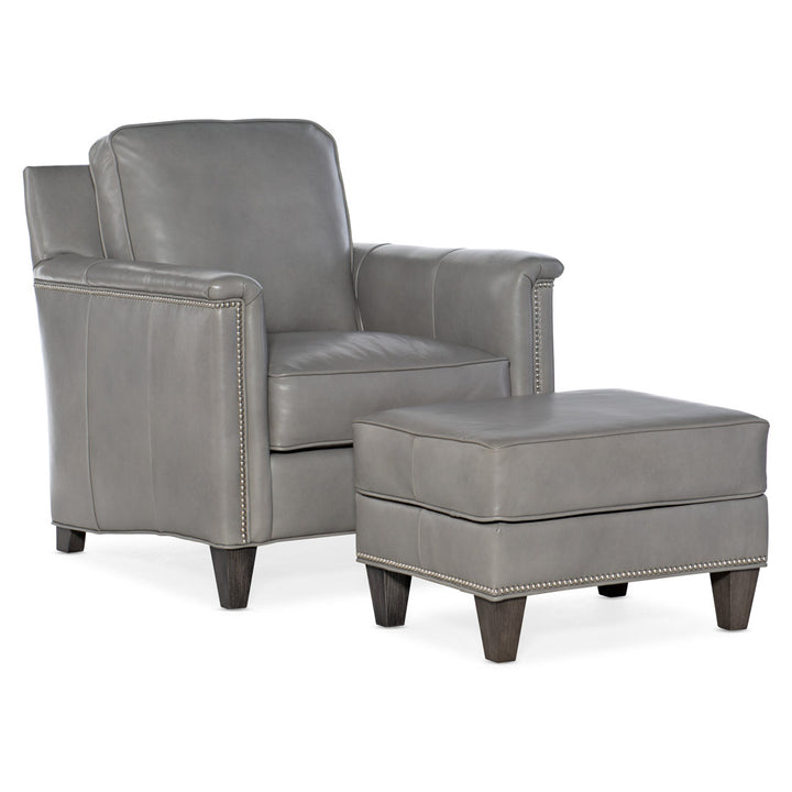 Davidson 25" Wide Genuine Leather Rectangle Standard Ottoman Bradington-Young Leg Color: New Classiques Body Fabric: Rio Mineral Genuine Leather, Nailhead Detail: #9 Nickel