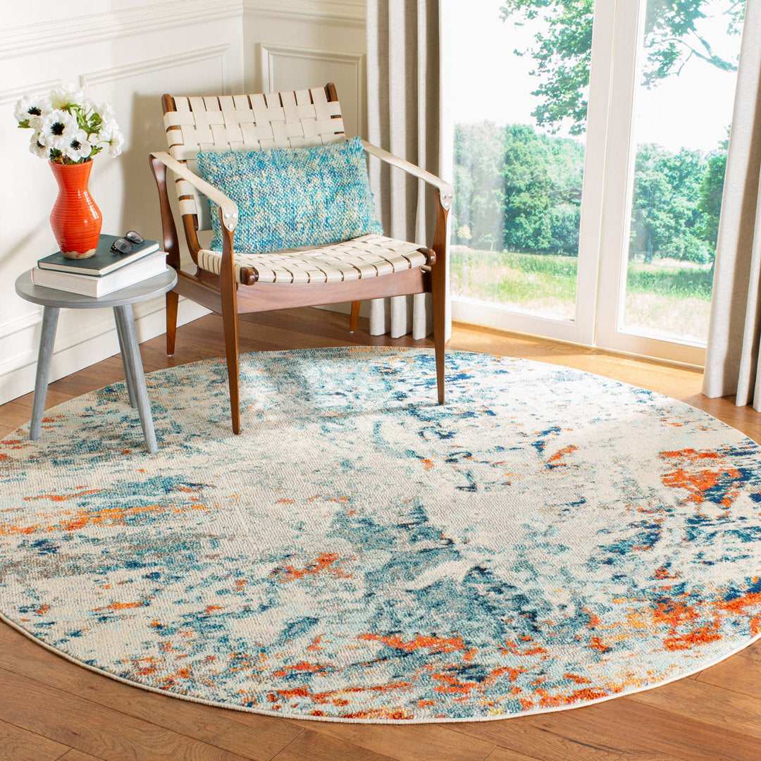 Felty Abstract Cream/Orange/Blue Rug Langley Street® Rug Size: Round 6'7"