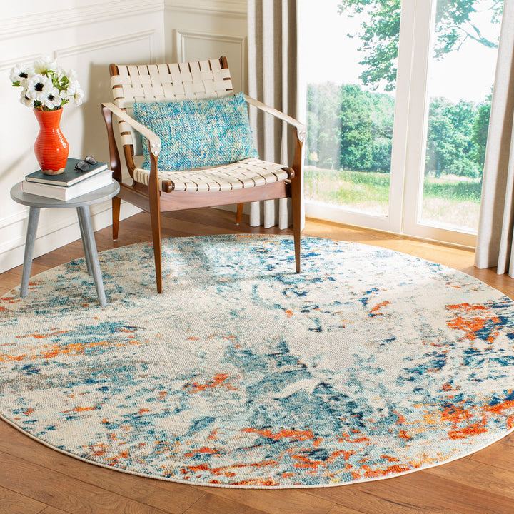 Felty Abstract Cream/Orange/Blue Rug Langley Street® Rug Size: Round 6'7"