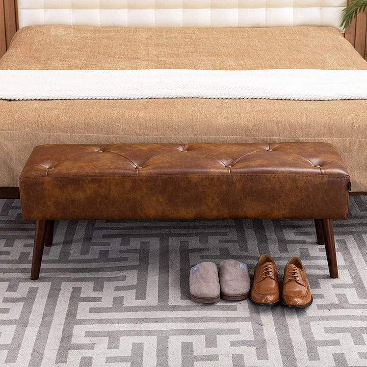 Sveina Faux Leather Bench, 44" Wide with Metal Legs 17 Stories Color: Dust Yellow