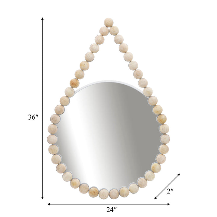 36" Beaded Round Mirror Contemporary Boho Coastal White and Natural Hanging Wooden Wall Mirror Decor Mistana™ Teen