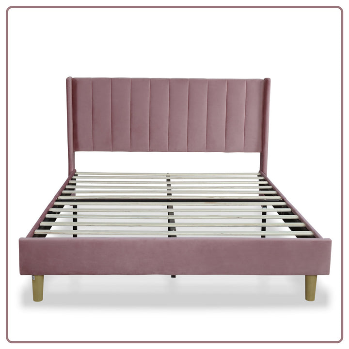 Eriksay Low Profile Upholstered Platform Bed with Wingback Headboard Wade Logan® Color: Pink Velvet Size: Queen