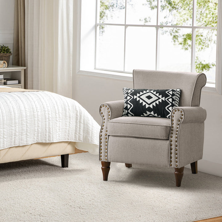 Asul Upholstered Armchair with Solid Wood Legs Wade Logan® Fabric: Gray Polyester