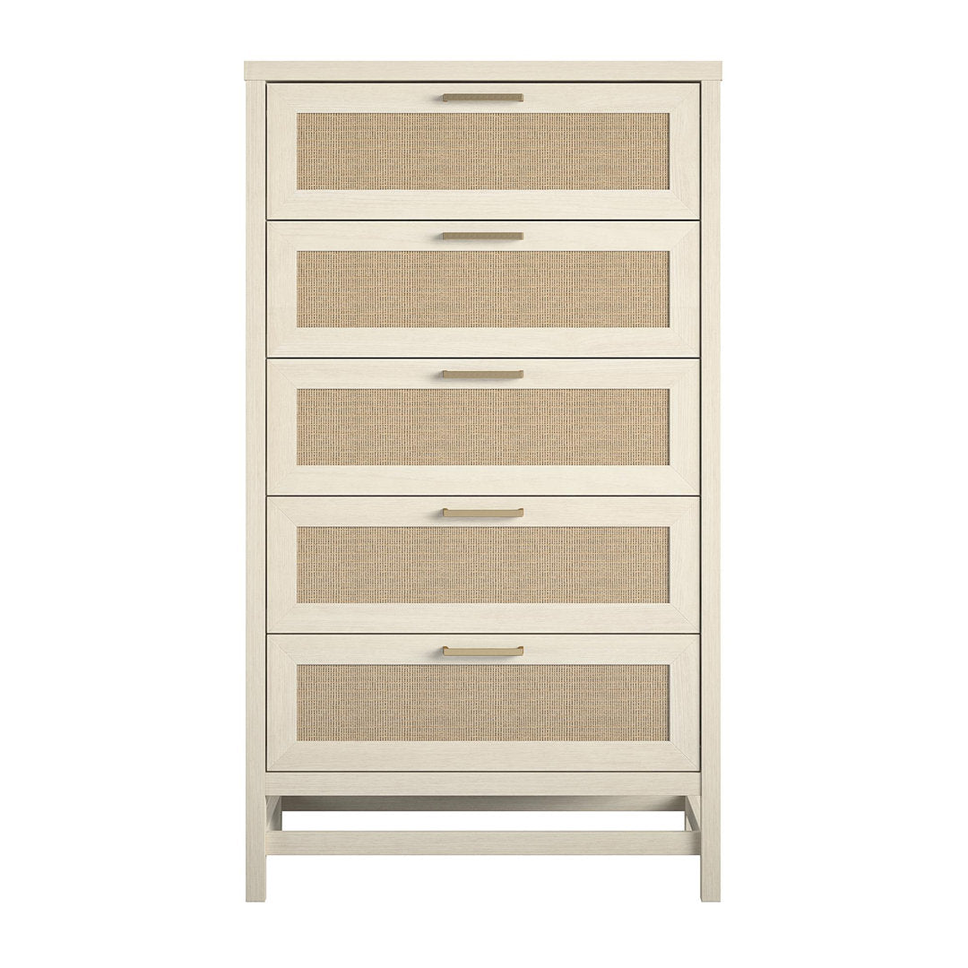 Barros Faux Rattan 5 Drawer 31.65" W Chest Beachcrest Home™ Color: Ivory Oak