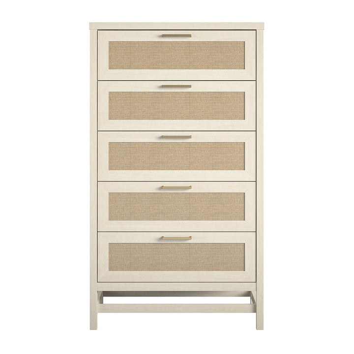 Barros Faux Rattan 5 Drawer 31.65" W Chest Beachcrest Home™ Color: Ivory Oak
