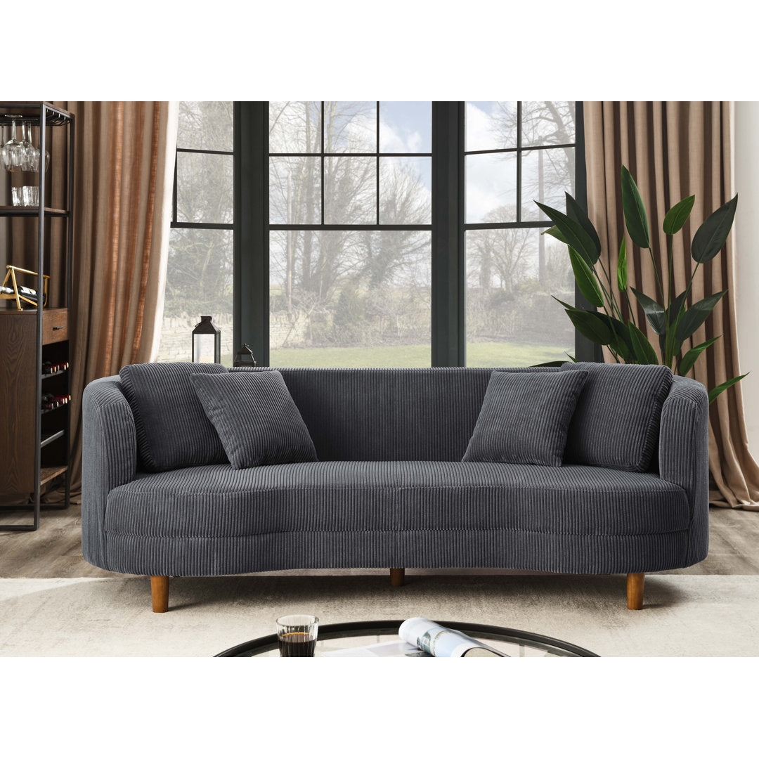 Lutanda 90" Round Arm Curved Sofa Ebern Designs Fabric: Dark Gray Corduroy