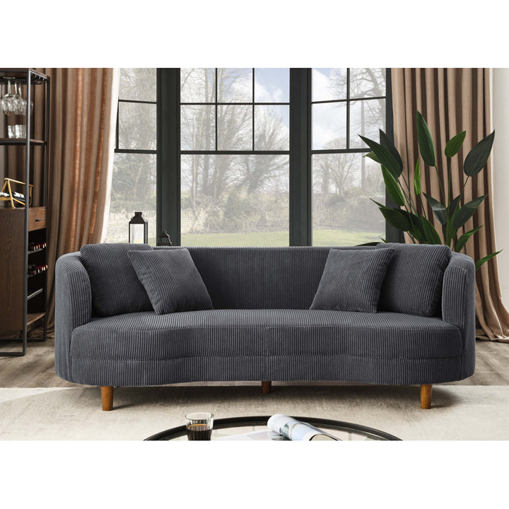 Lutanda 90" Round Arm Curved Sofa Ebern Designs Fabric: Dark Gray Corduroy