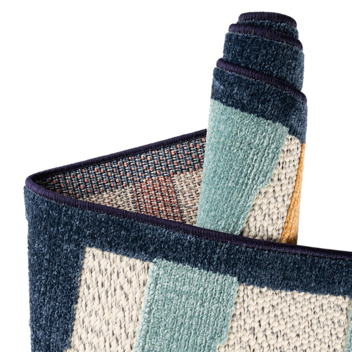 Berberia Striped Indoor / Outdoor Area Rug in Blue/Orange/Red Beachcrest Home™ Rug Size: Round 3'3"