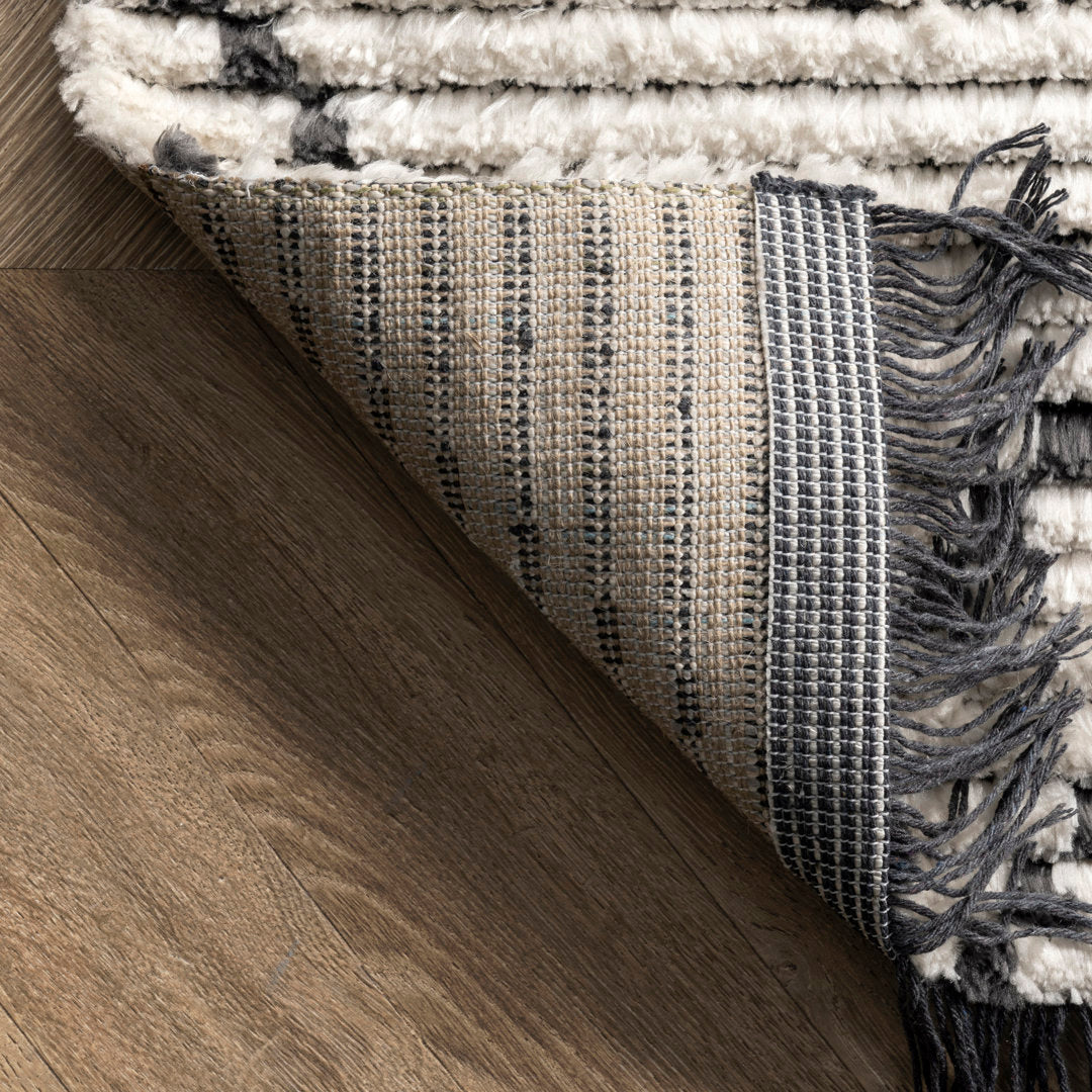 Nola Geometric Textured Shag Power Loom Performance Beige Rug Steelside™ Rug Size: Rectangle 5'3" x 7'4"