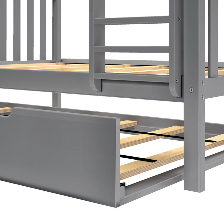 Bolles Solid Wood Standard Bunk Bed with Trundle Harriet Bee Bed Frame Color: Gray Size: Twin over Full