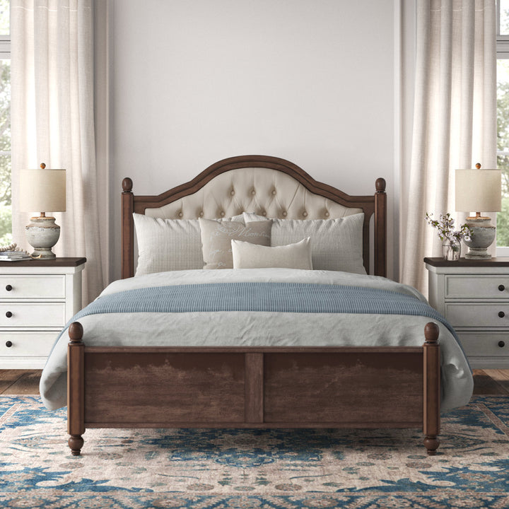 Amilio Upholstered Bed Solid Wood Platform Lark Manor™ Size: Queen
