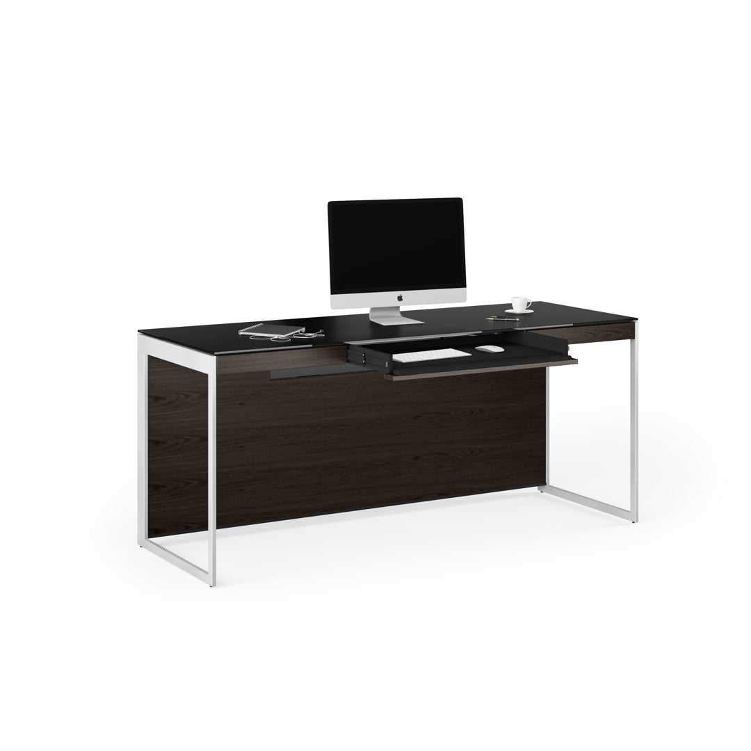 Sequel 20 Glass Desk BDI Color (Top/Frame): Charcoal Stained Ash/Satin Nickel