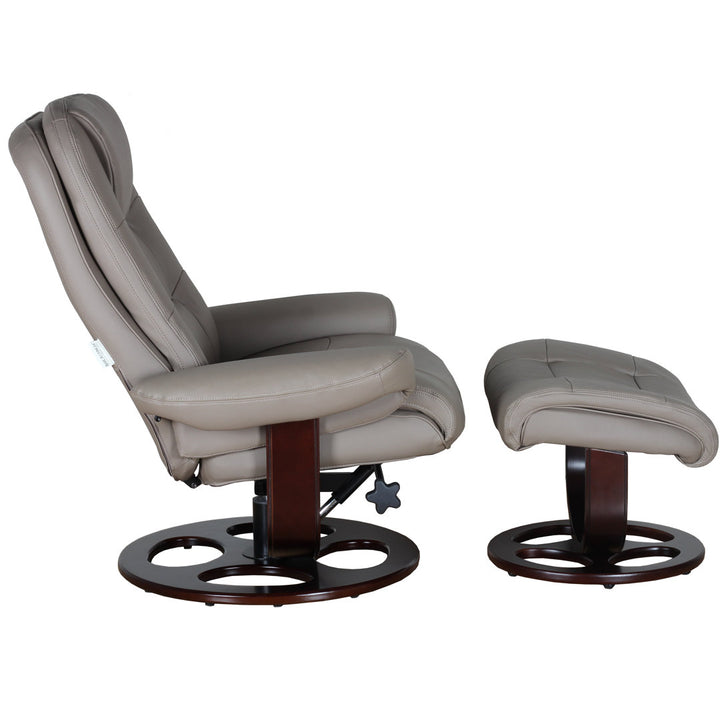 Majeda Manual Swivel Recliner With Ottoman Hokku Designs Body Fabric: Roman Tan Leather Match