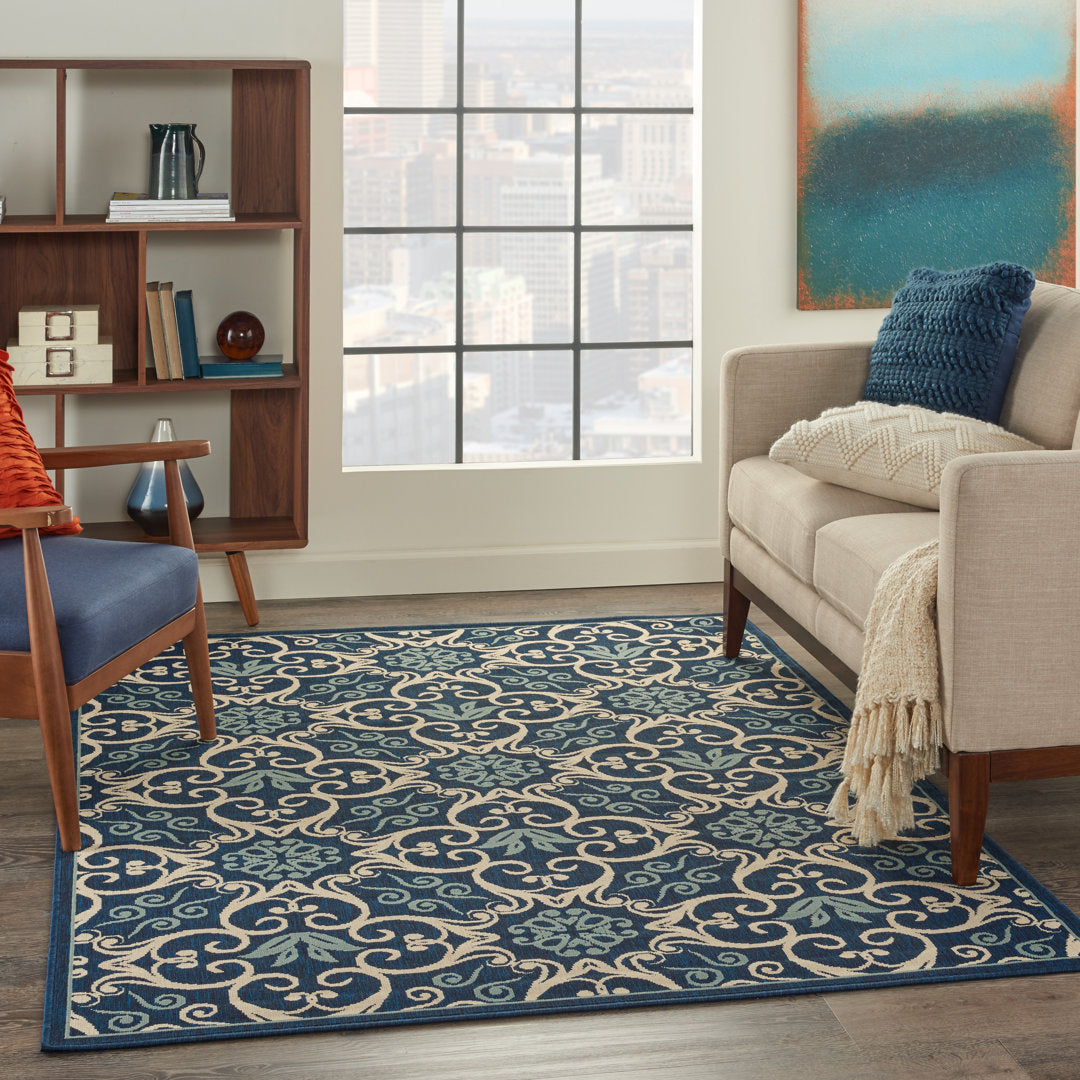Adelene Floral Navy Blue Indoor / Outdoor Area Rug Birch Lane™ Rug Size: Rectangle 3'11" x 5'11"