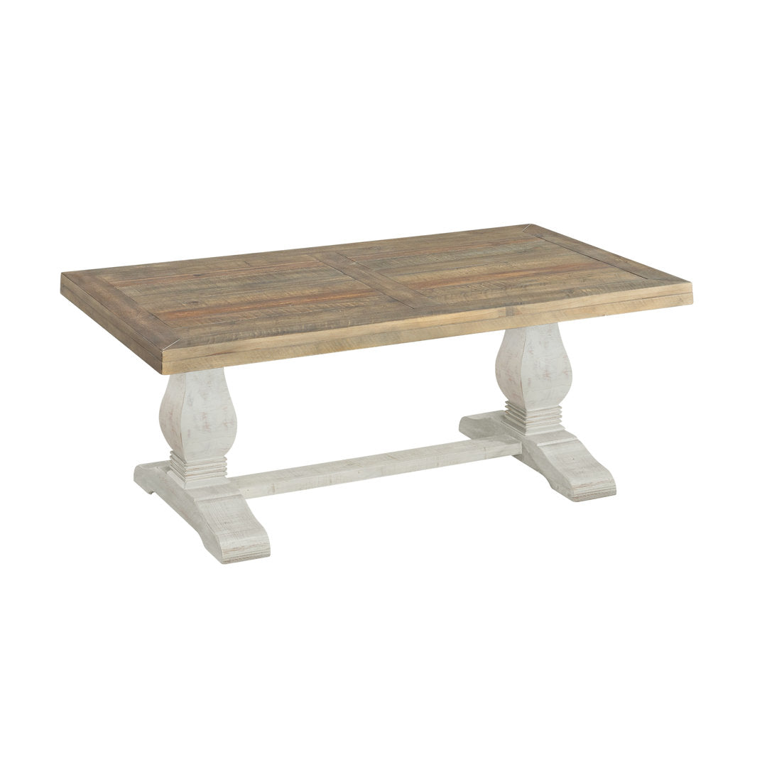 Sarcoline Solid Wood Pedestal Coffee Table The Twillery Co.® Table Top Color/Table Base Color: Reclaimed Natural/White Stain