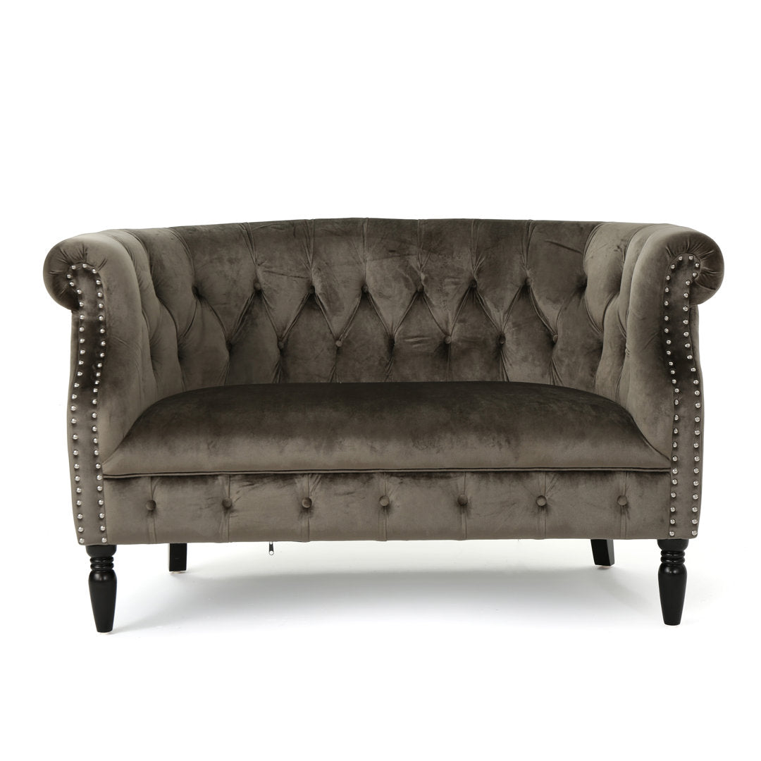 Charlotte 51.5" Velvet Rolled Arm Chesterfield Loveseat Mercer41 Fabric: Gray Velvet