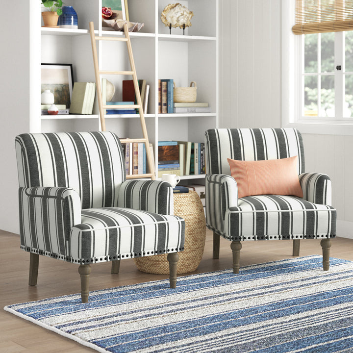 Arching Armchair With Solid Wood Turned Legs and Nailhead Trim (Set of 2) Sand & Stable™ Upholstery Color: Black