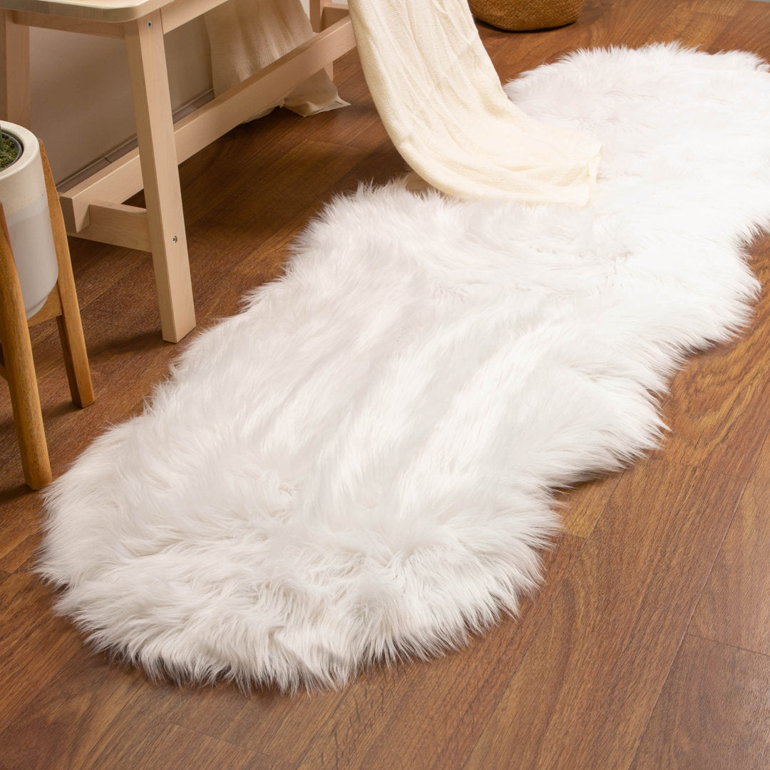 Diller White Faux Sheepskin Fur Machine Washable Shag Fluffy Area Rug Willa Arlo™ Interiors Rug Size: Runner 2' x 6'