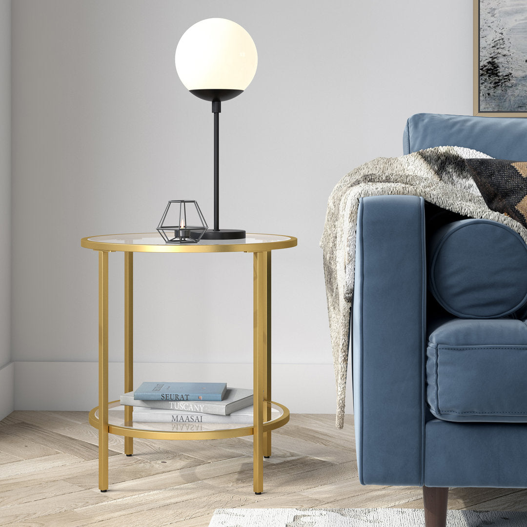 Ceno Glass End Table with Storage Wade Logan® Table Base Color: Brass