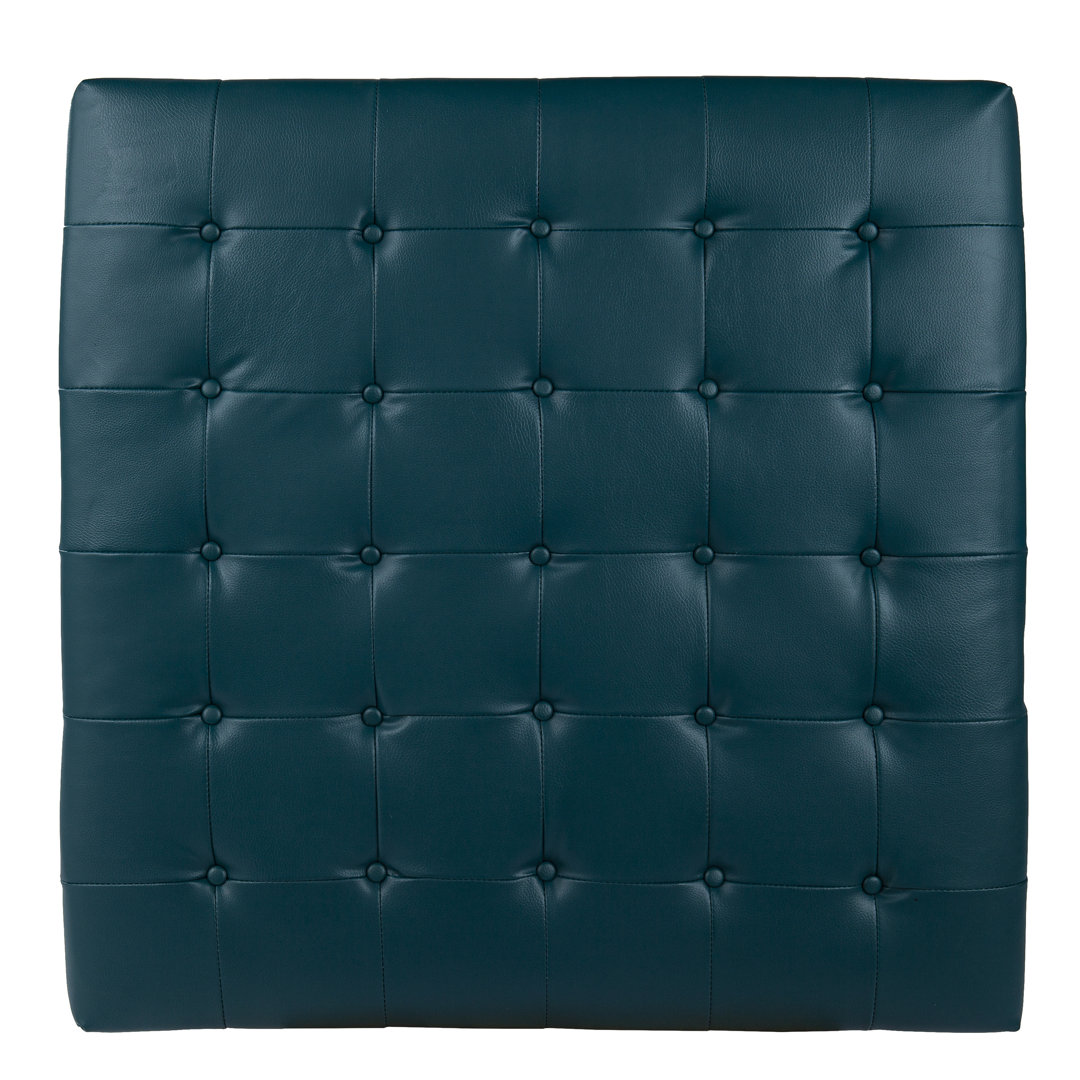 Bhorelal 34.75" Wide Faux Leather Tufted Square Cocktail Ottoman Wade Logan® Fabric: Blue