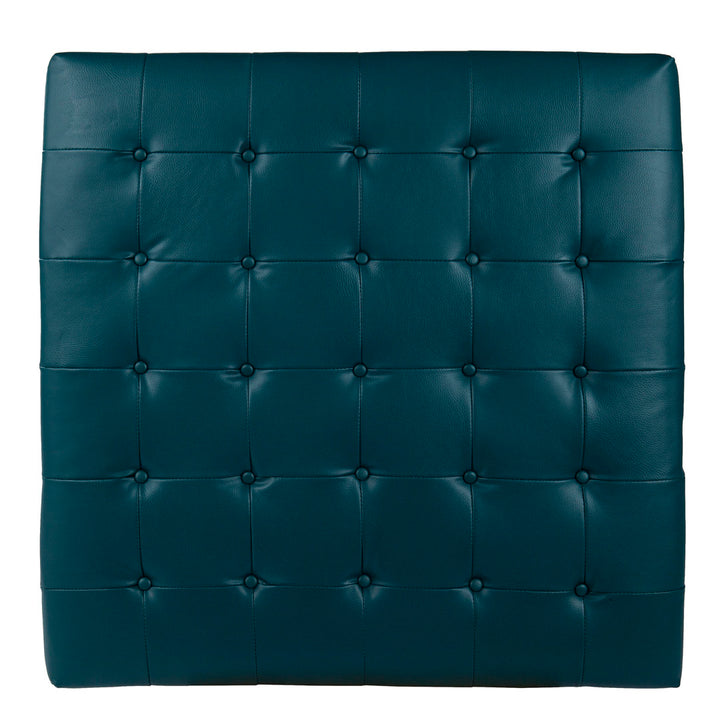 Bhorelal 34.75" Wide Faux Leather Tufted Square Cocktail Ottoman Wade Logan® Fabric: Blue