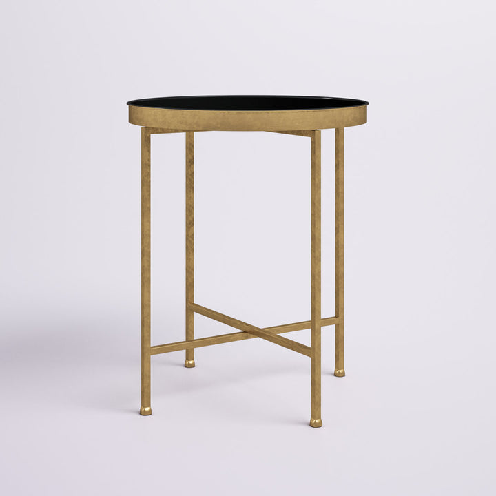 Ekta Tray Top Cross Legs End Table Willa Arlo™ Interiors Table Base Color: Gold, Table Top Color: Black